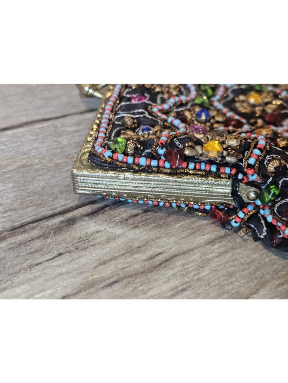 VTG‎ Black Beaded Evening Bag Clutch Floral India - Picture 9 of 13